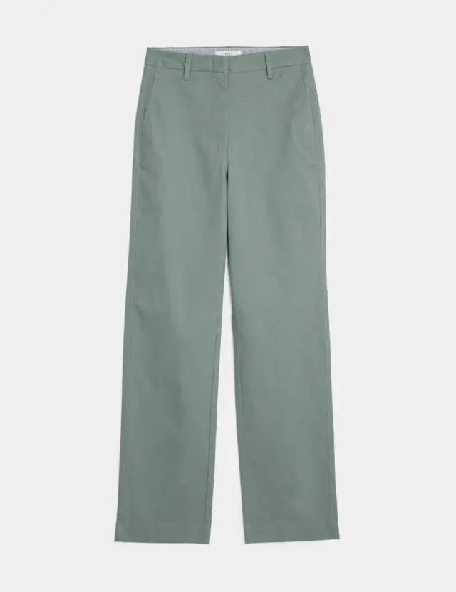 M&S Cotton Rich Straight Leg Chinos Dark Sage