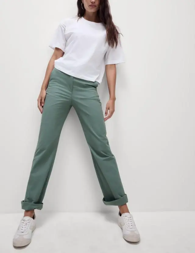 M&S Cotton Rich Straight Leg Chinos Dark Sage
