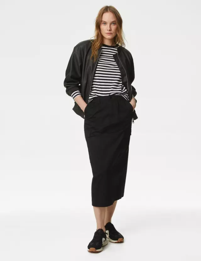 M&S Womens Cotton Rich Midi Utility Skirt 
