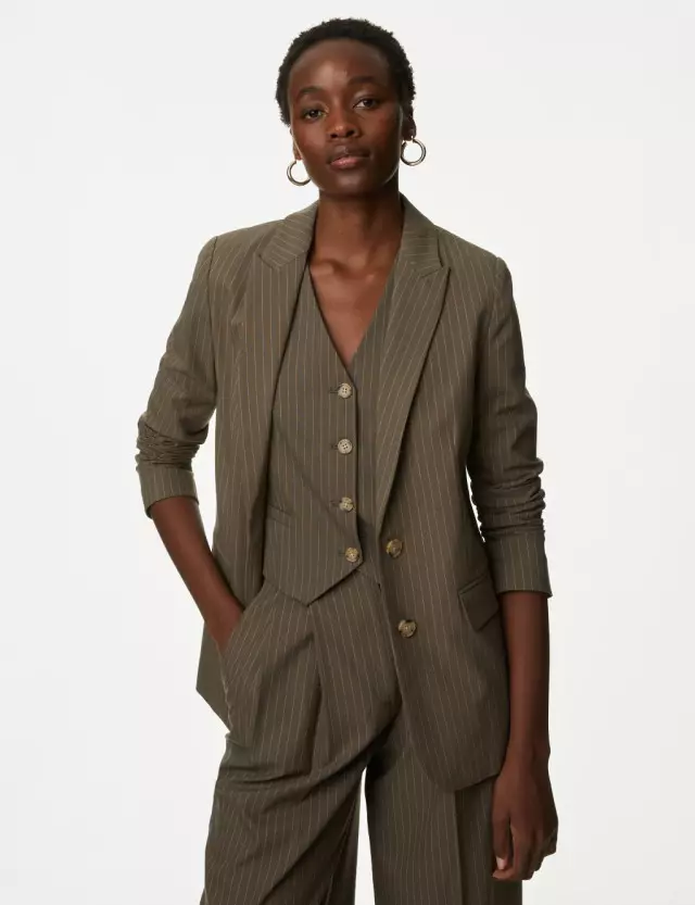 M&S Womens Relaxed Pinstripe Single Breasted Blazer 