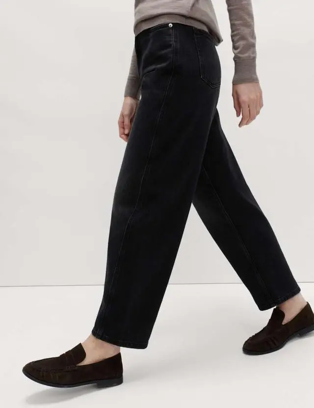 M&S High Waisted Carrot Leg Ankle Grazer Jeans Black Mix