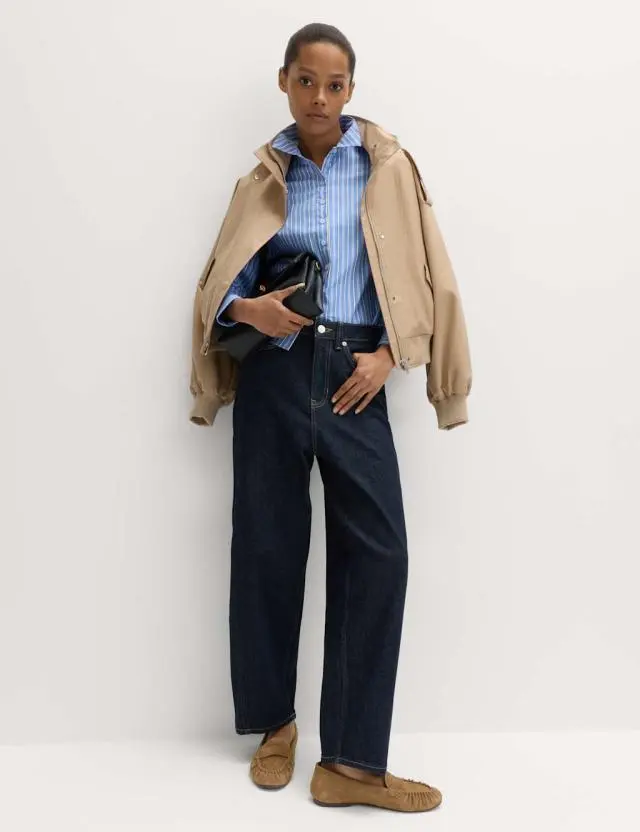 M&S High Waisted Carrot Leg Ankle Grazer Jeans Indigo Mix