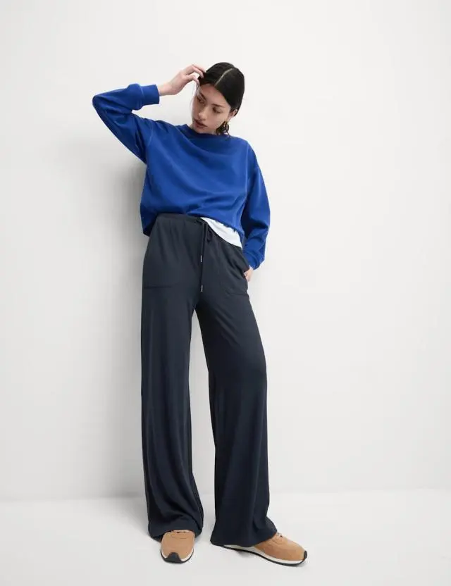 M&S Women's Jersey Wide Leg Trousers 