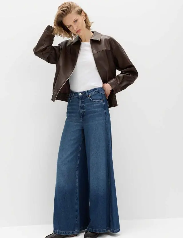 M&S Lyocell™ Blend Wide Palazzo Leg Jeans Dark Indigo