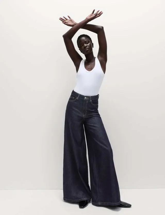 M&S Lyocell™ Blend Wide Palazzo Leg Jeans Indigo Mix