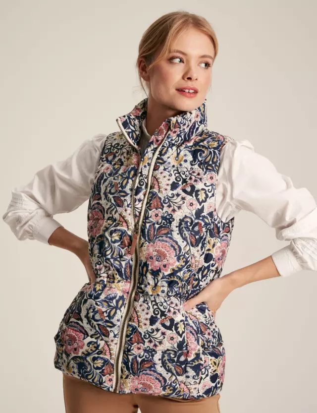 Joules Womens Printed Padded Waisted Gilet 
