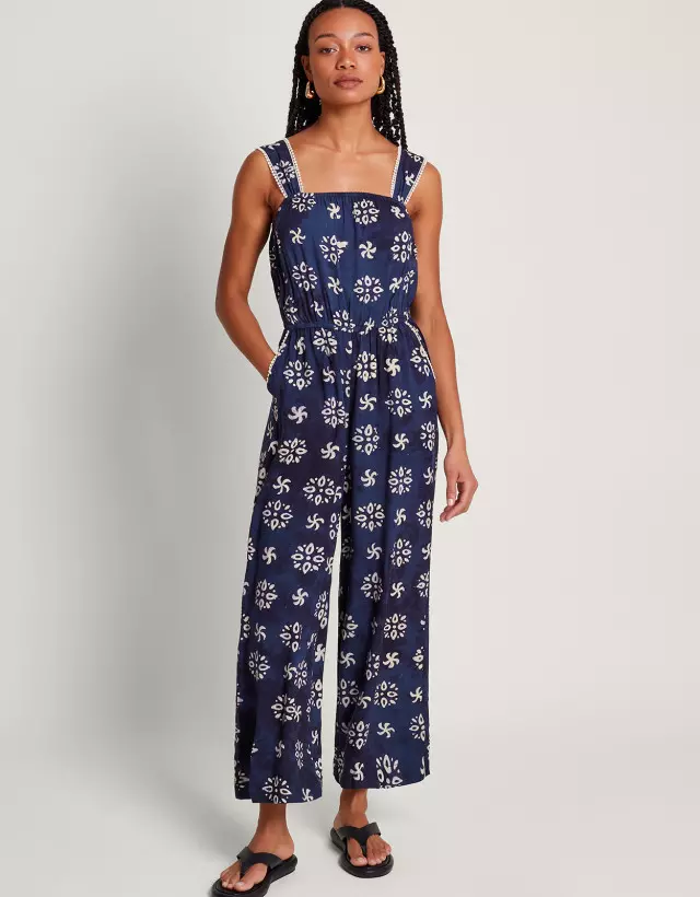 Loreta Batik Print Jumpsuit Blue