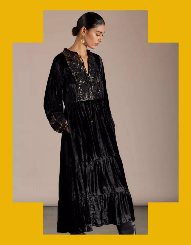 East Brogan Embellished Velvet Dress Black
