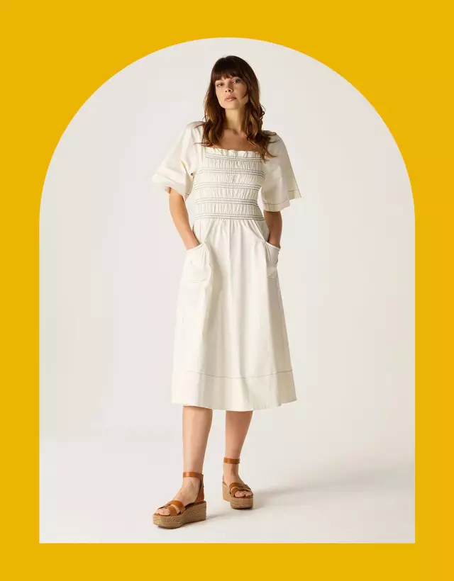 Mirla Beane Puff Sleeve Dress Cream