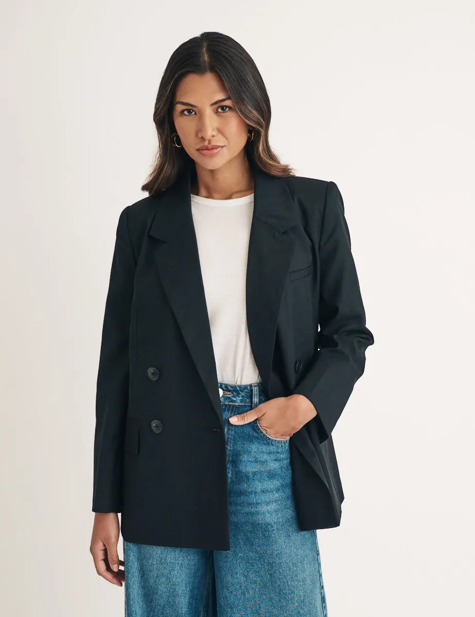 Women's black wool blazer hotsell