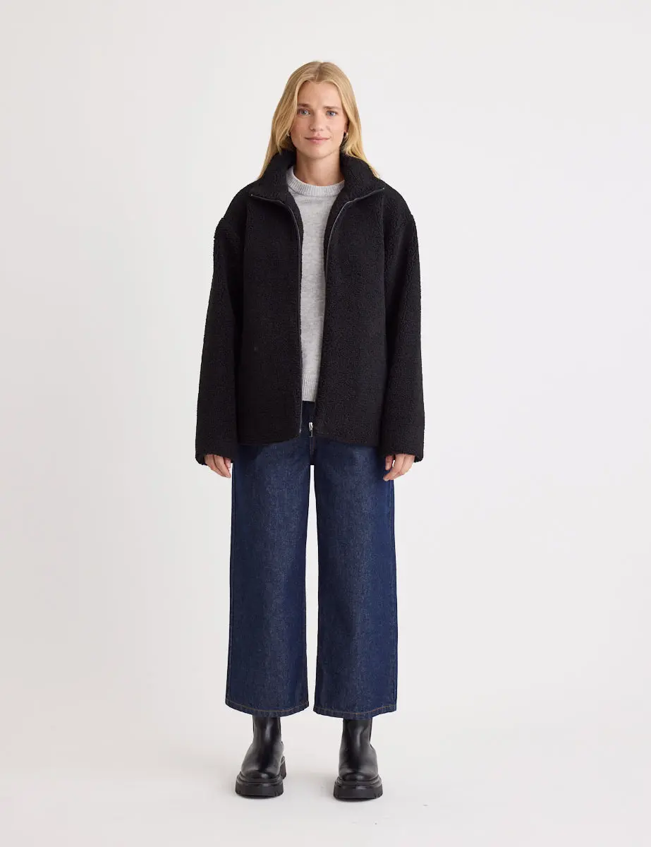Pockets For Women Black Zip Through Borg Jacket