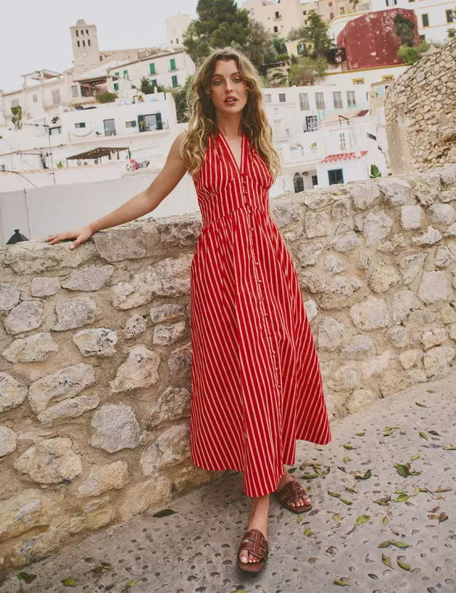 Red Stripe Sleeveless Starlight Midi Dress