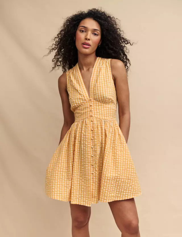 Petite Yellow Gingham Sleeveless Starlight Mini Dress