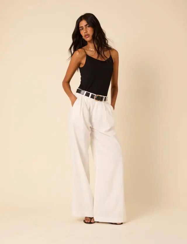 White Double Pleated Wide Leg Ava Trousers