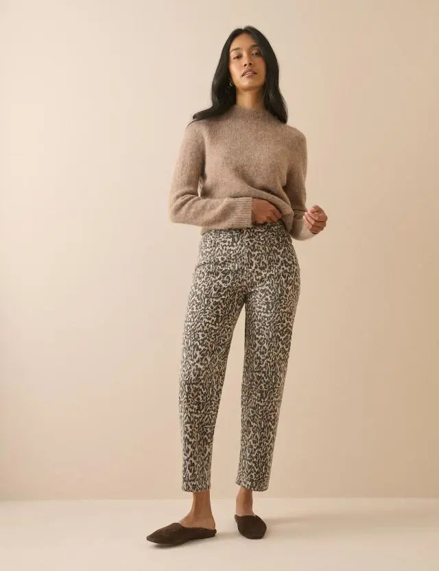 Brown Leopard Print Mid Rise Camden Tapered Jeans