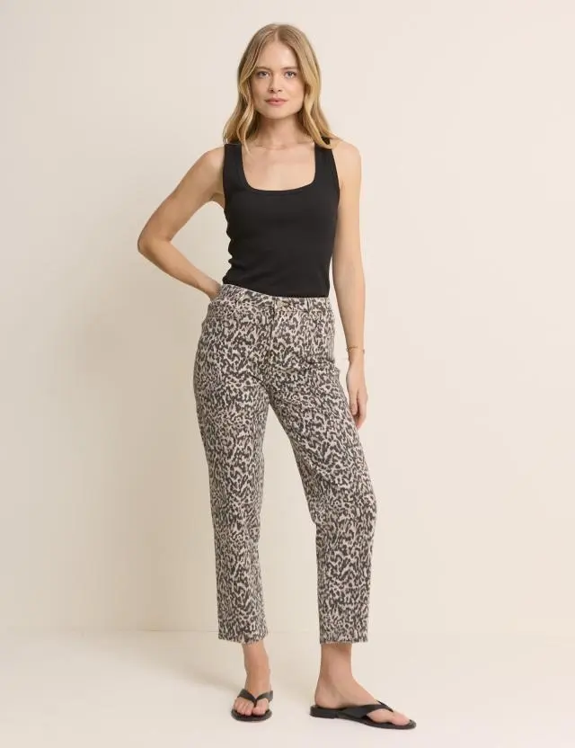 Leopard Print Mid Rise Camden Tapered Jeans