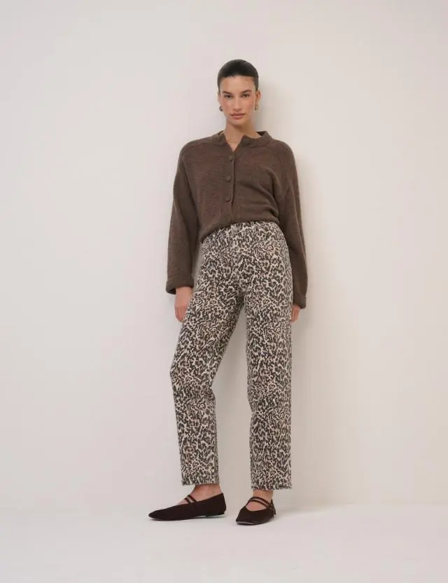 Leopard Print Mid Rise Camden Tapered Jeans