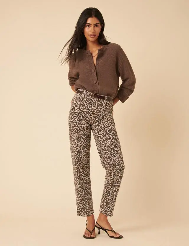 Leopard Print Mid Rise Camden Tapered Jeans