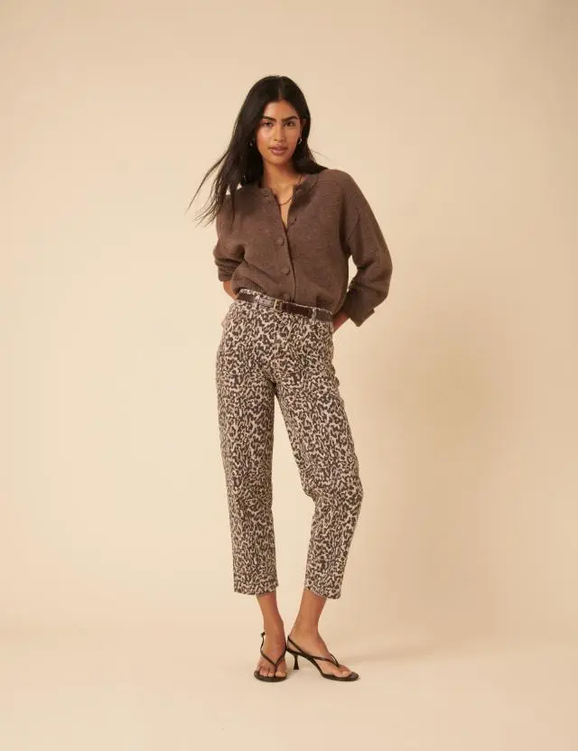 Leopard Print Tapered Straight Leg Jeans