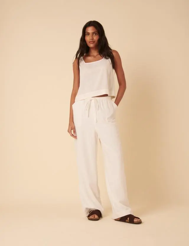 White Linen-Blend Shona Trousers