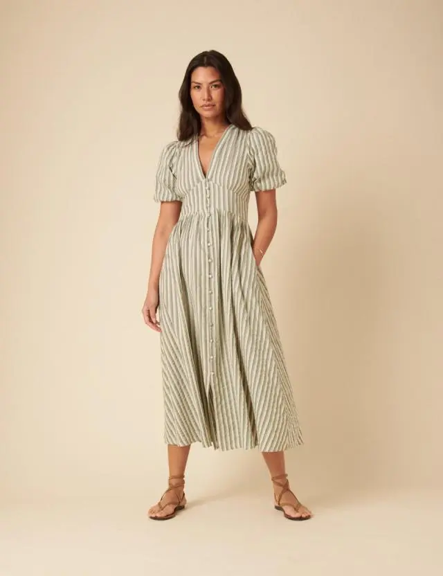 Green Pinstriped Starlight Midi Dress