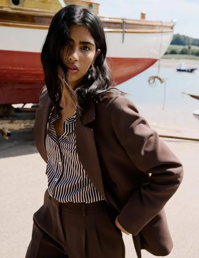 Chocolate Brown Double Breasted Relaxed Blazer