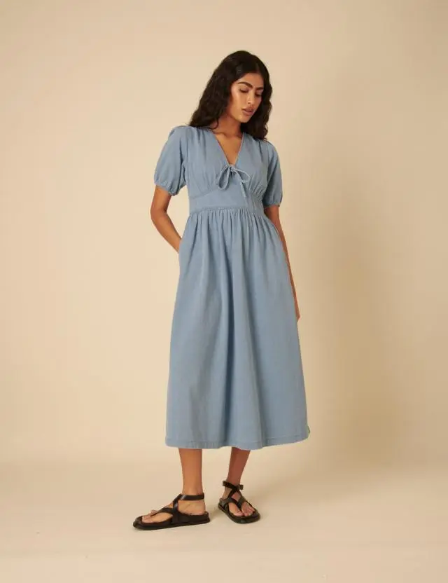 Light Blue Denim Denim Astra Midi Dress