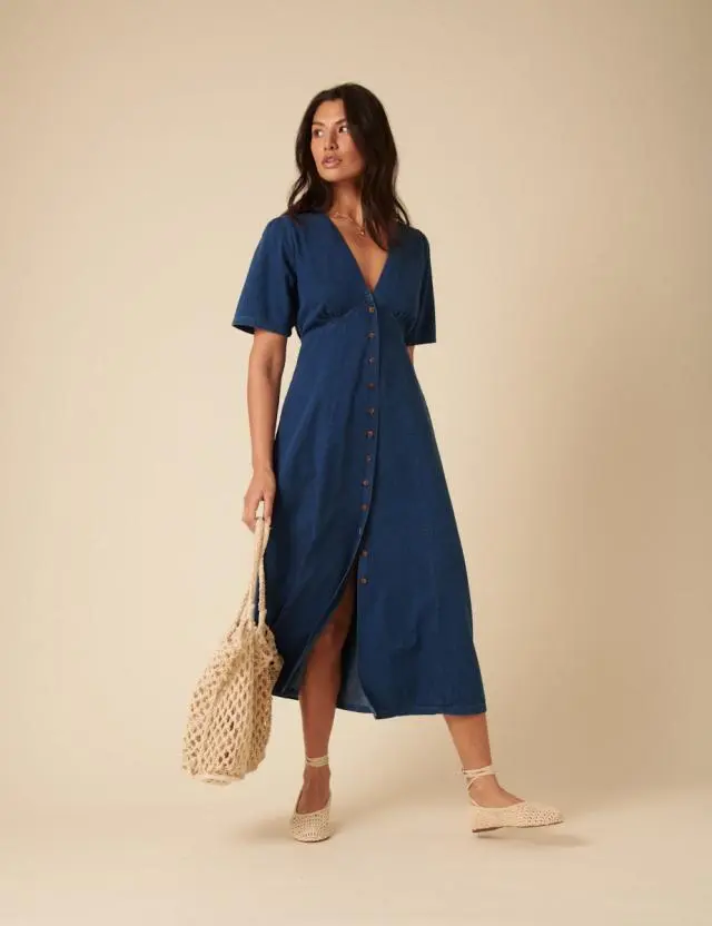 Blue Denim Shannon Midi Dress