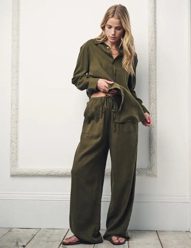 Green Linen-Blend Shona Trousers