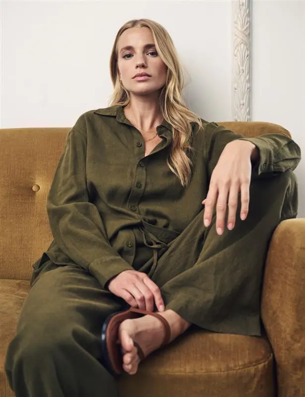 Green Linen-blend Shona Trousers