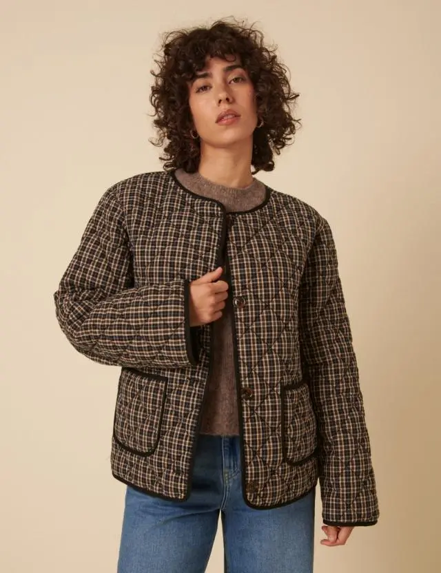 Black Check Quilted Jacket