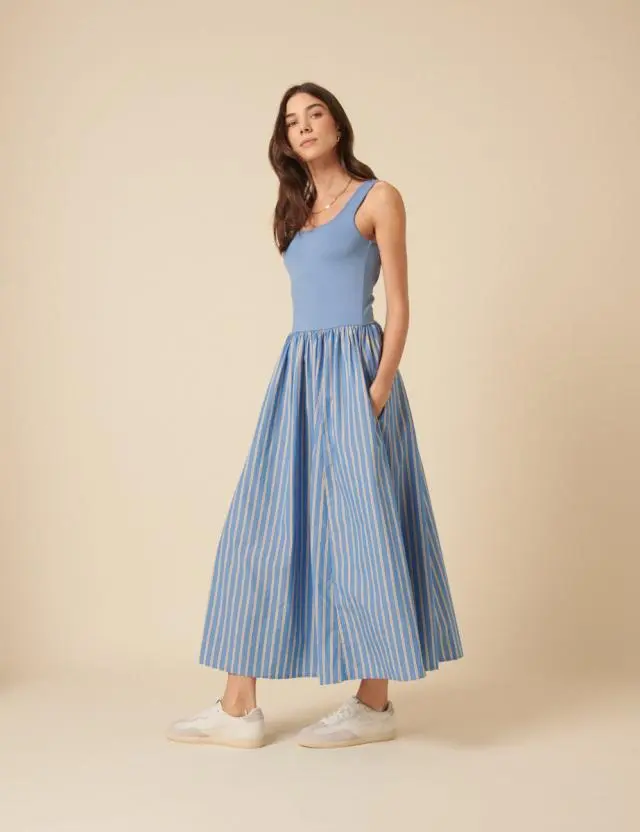 Blue Striped Colorado Midi Dress