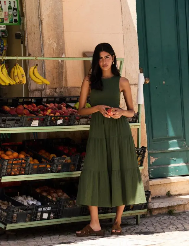 Green Sleeveless Tiered Charlie Midi Dress