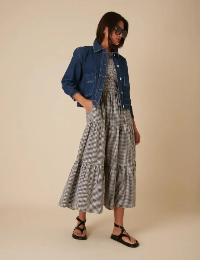 Black Gingham Sleeveless Tiered Charlie Midi Dress