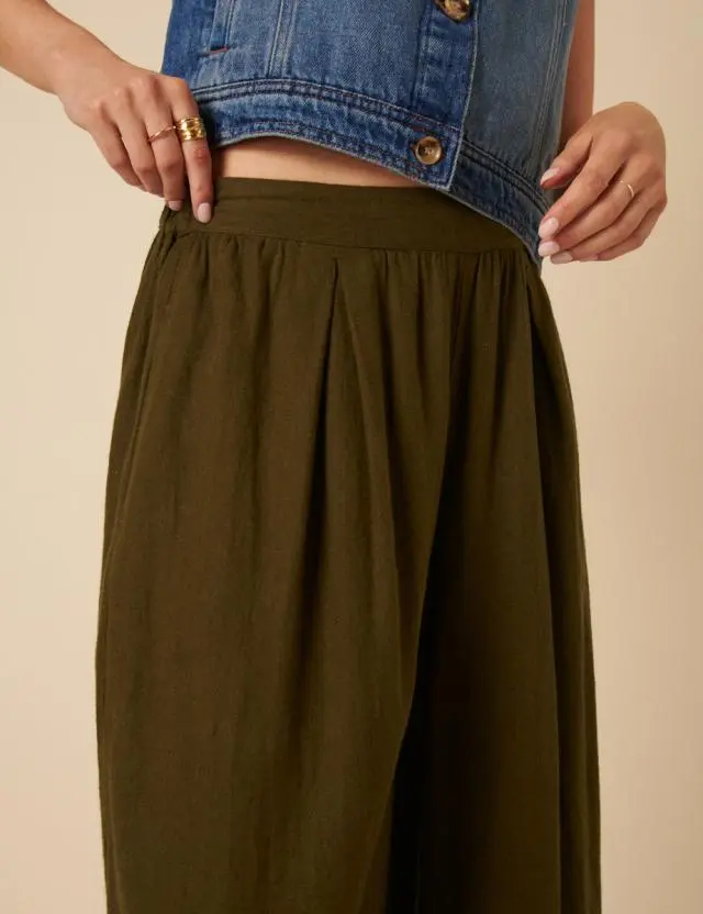 Khaki Linen-blend Jerrow Wide Leg Trousers
