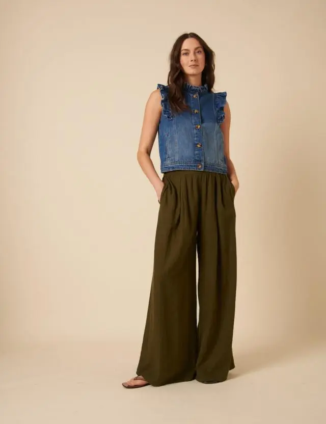 Khaki Wide Leg Trousers