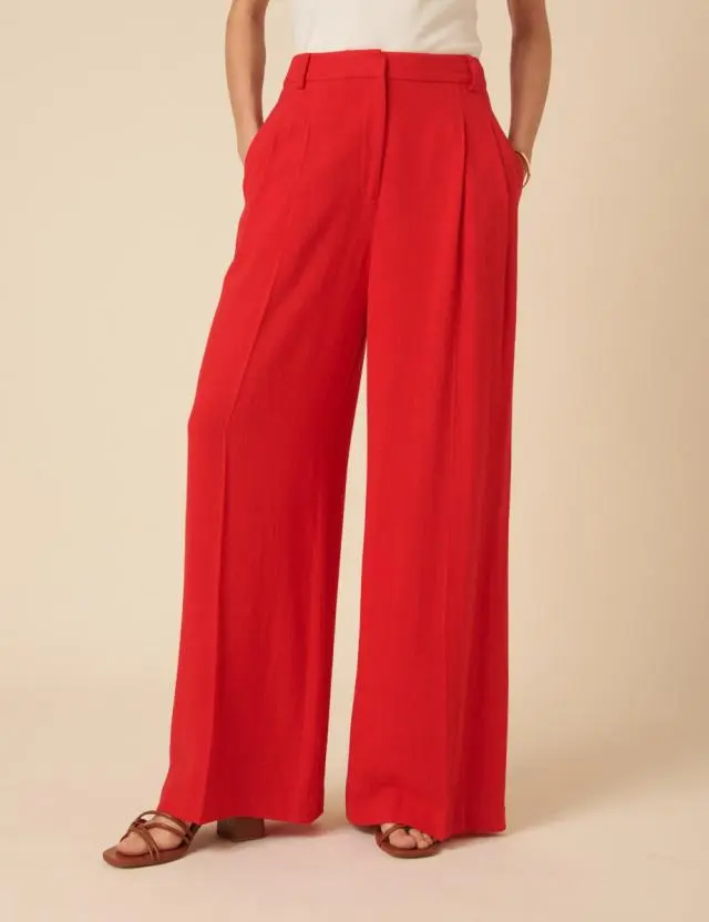Red Isabelle Wide Leg Trousers