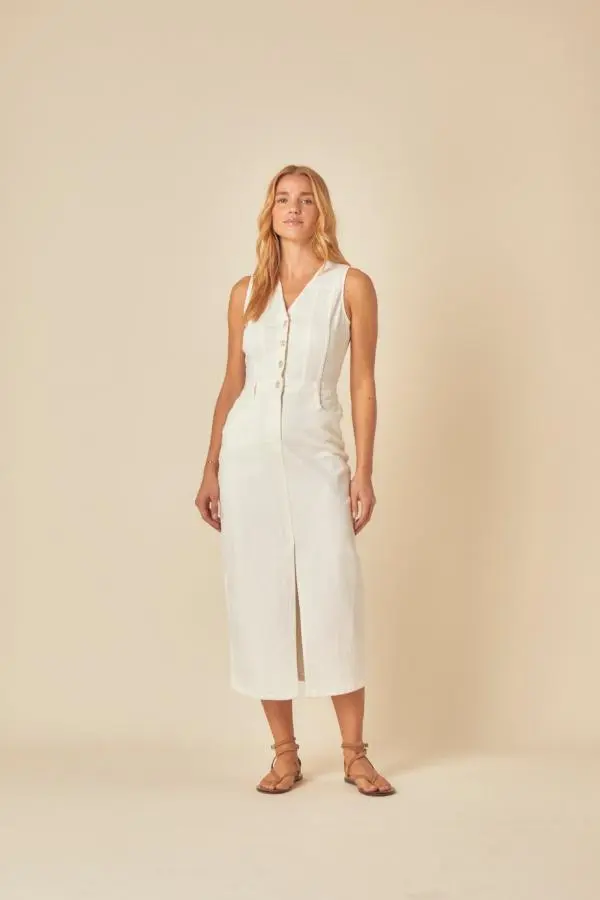White Denim Mayflower Midi Dress