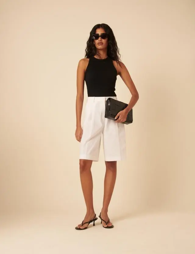 White Linen-blend Bermuda Shorts