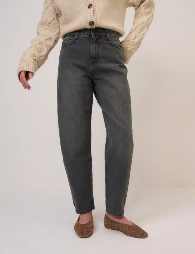 Washed Black High Rise Putney Barrel Leg Jeans