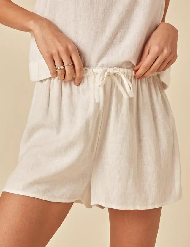 White Linen-Blend Drawstring Shorts