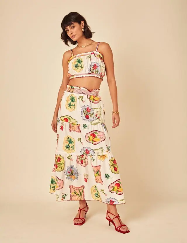 White Printed Midi Skirt