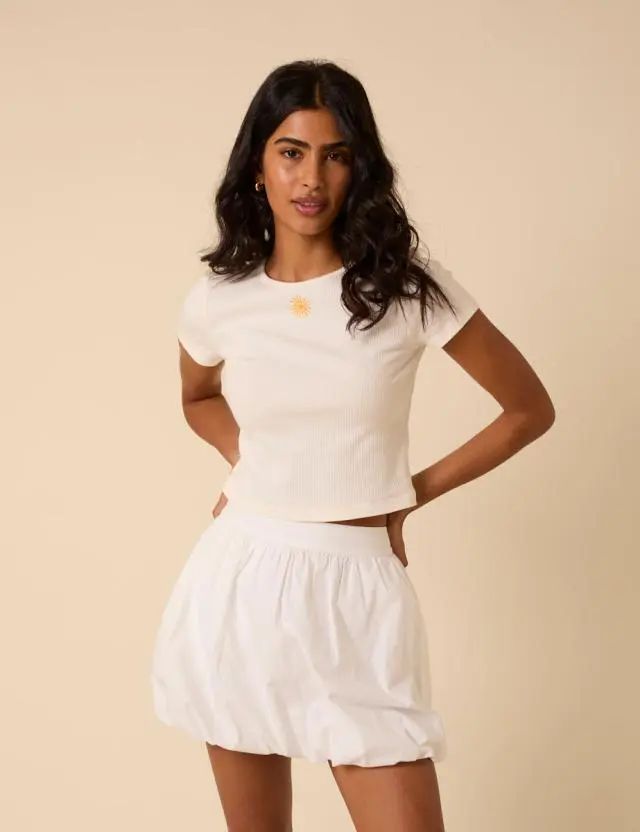 White Bubble Hem Mini Skirt