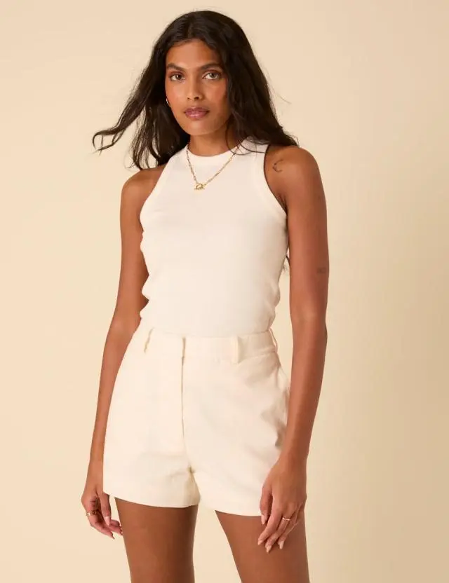 White Linen-blend Harper Shorts