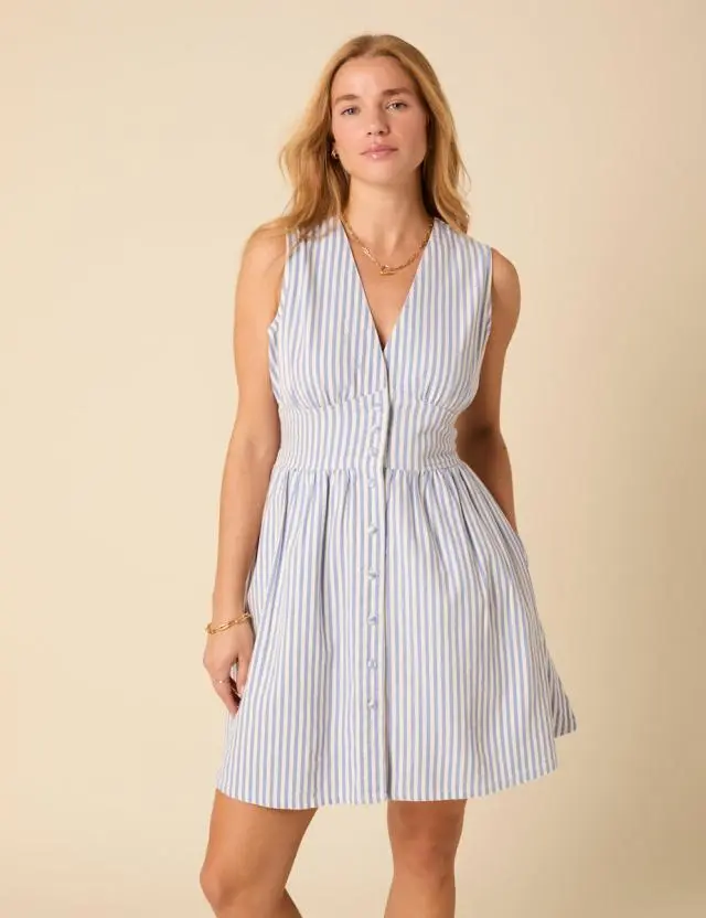 White And Blue Striped Starlight Mini Dress