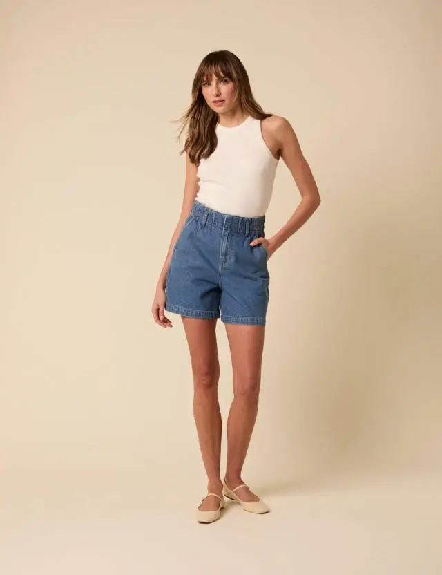Blue High Waisted Denim Shorts