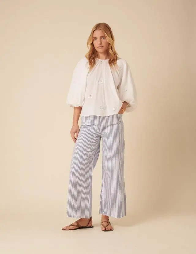 Blue Pinstripe Palazzo Jeans