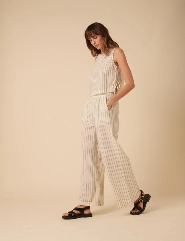 Cream Pinstripe Relaxed Trousers