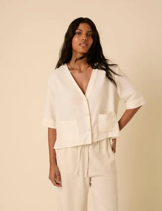 Cream Linen-Blend Shirt