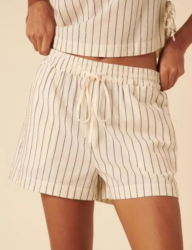 Cream Pinstripe Shorts
